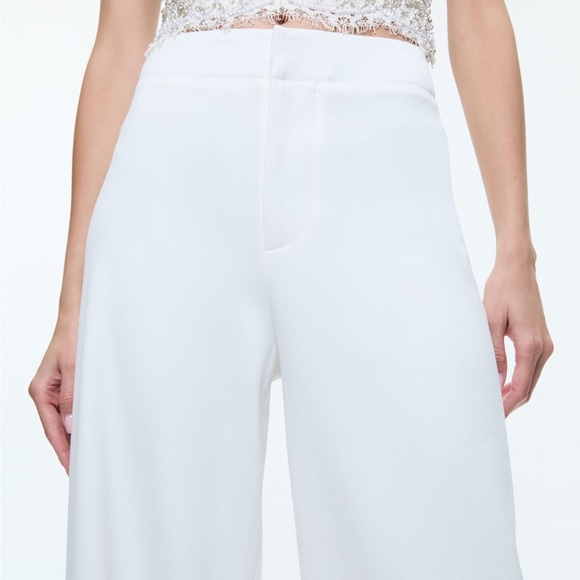 Alice + Olivia off white wide leg pants stretch high rise full length pockets - Picture 3 of 13